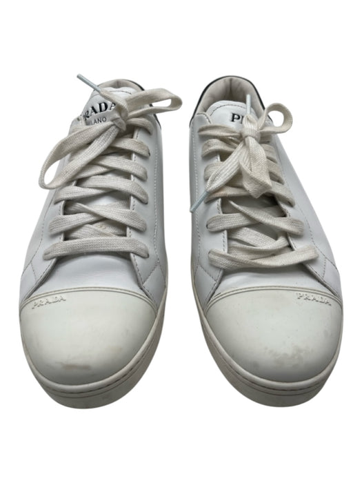 Prada Shoe Size 40 White & Black Leather Rubber Sole Laces Low Top Sneakers White & Black / 40