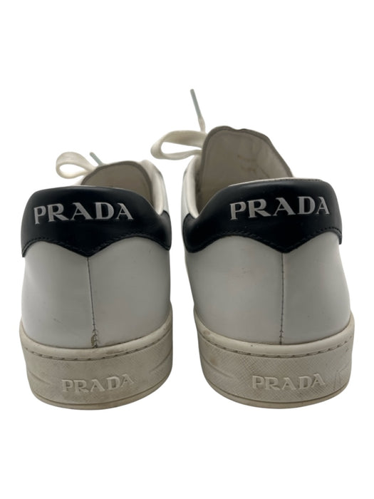 Prada Shoe Size 40 White & Black Leather Rubber Sole Laces Low Top Sneakers White & Black / 40