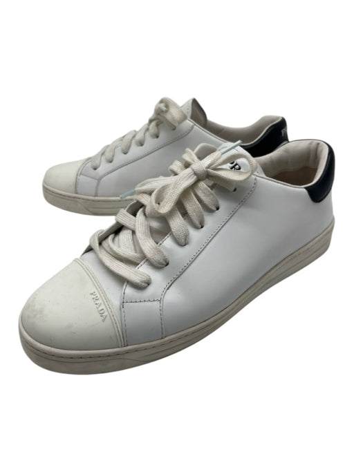 Prada Shoe Size 40 White & Black Leather Rubber Sole Laces Low Top Sneakers White & Black / 40