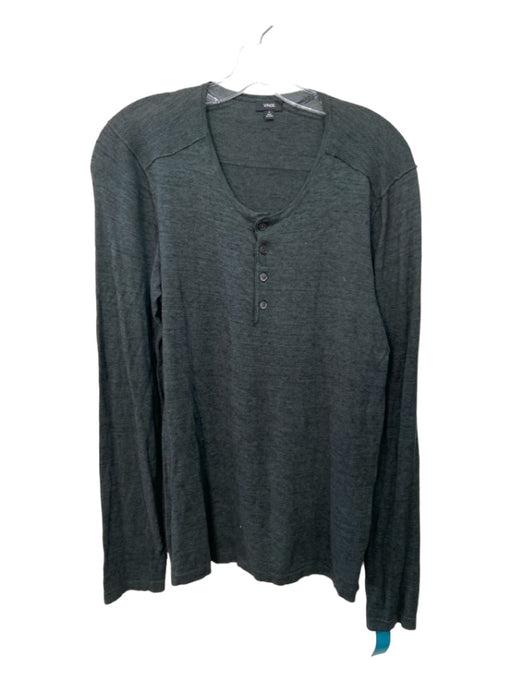 Vince Size M Dark Green Cotton Blend Solid Henley Men's Long Sleeve Shirt M