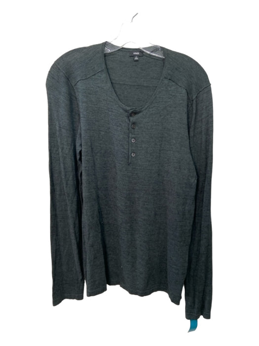 Vince Size M Dark Green Cotton Blend Solid Henley Men's Long Sleeve Shirt M