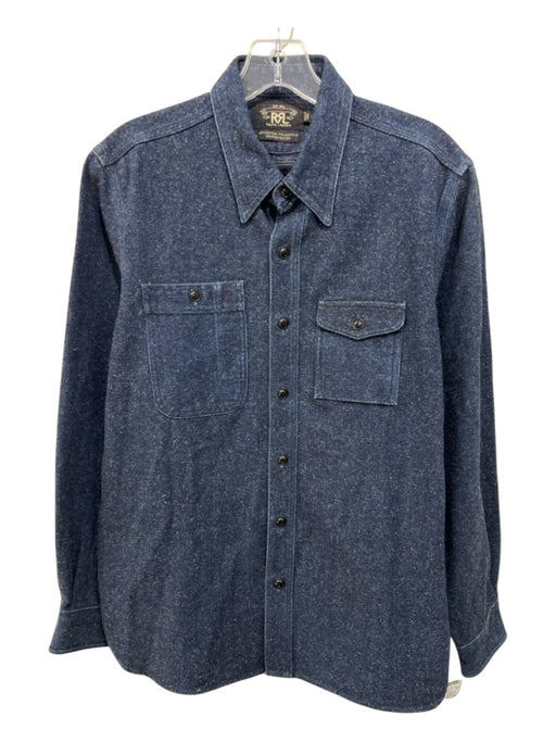 RRL Size M Blue Cotton Solid Front Pockets Button up Men's Long Sleeve Shirt Blue / M