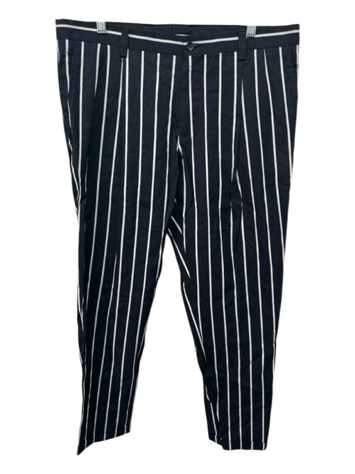Dolce & Gabbana Size 52 Black & White Cotton Blend Striped Khaki Cuffed Pants Black & White / 52