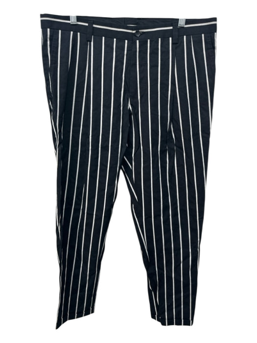 Dolce & Gabbana Size 52 Black & White Cotton Blend Striped Khaki Cuffed Pants Black & White / 52