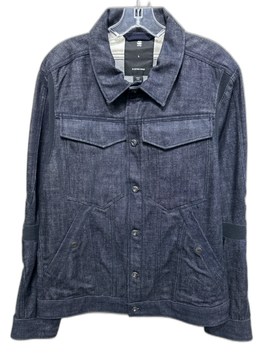 G Star Size L Dark Wash Cotton Solid Denim Button up Men's Jacket Dark Wash / L