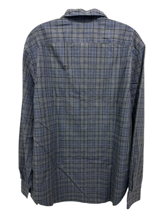 John Varvatos Size L Gray & Blue Cotton Blend Plaid Button Up Long Sleeve Shirt Gray & Blue / L