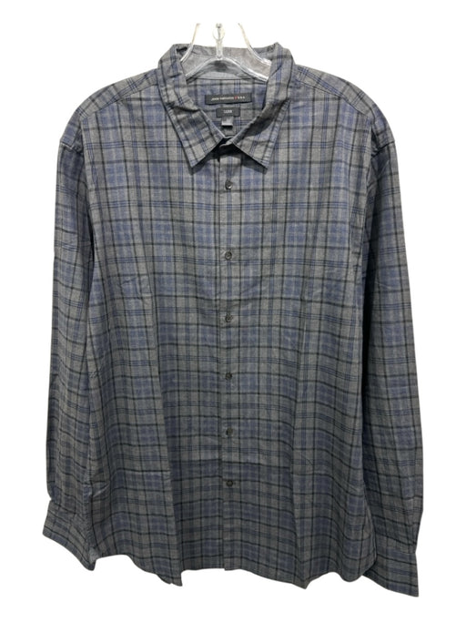 John Varvatos Size L Gray & Blue Cotton Blend Plaid Button Up Long Sleeve Shirt Gray & Blue / L