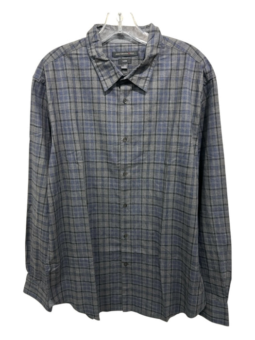 John Varvatos Size L Gray & Blue Cotton Blend Plaid Button Up Long Sleeve Shirt Gray & Blue / L
