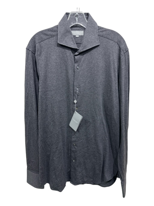 Neiman Marcus NWT Size L Gray Cotton Blend Solid Button Up Long Sleeve Shirt Gray / L