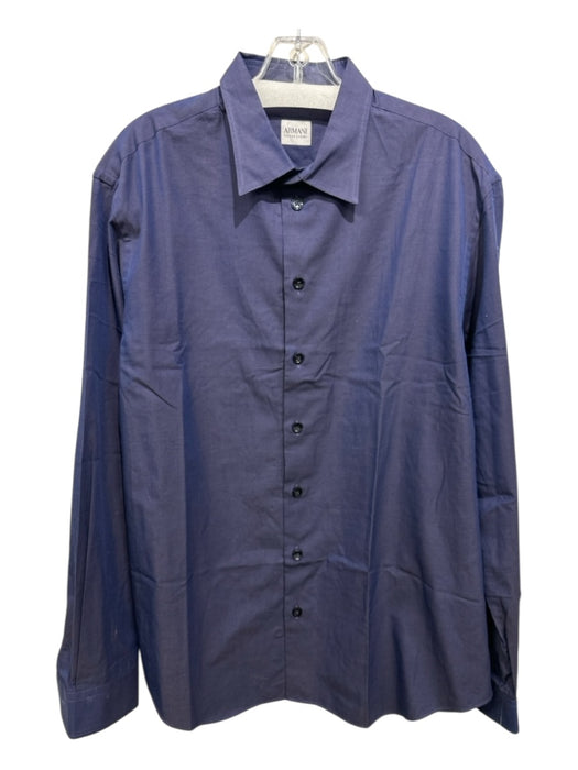 Armani Size L Blue Cotton Solid Spread Collar Button up Men's Long Sleeve Shirt Blue / L