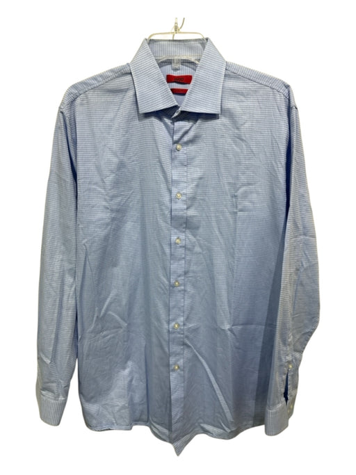 Hugo Boss Size 16.5 Light blue Cotton Houndstooth Button Up Long Sleeve Shirt Light blue / 16.5