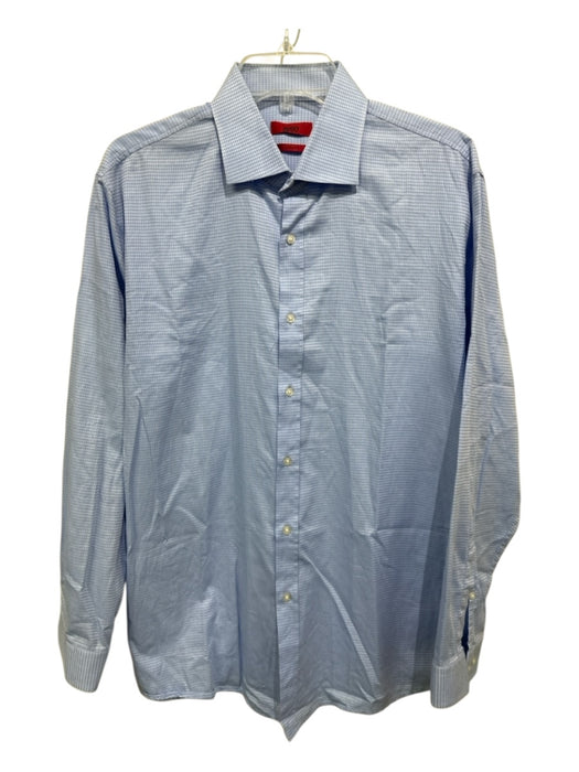 Hugo Boss Size 16.5 Light blue Cotton Houndstooth Button Up Long Sleeve Shirt Light blue / 16.5