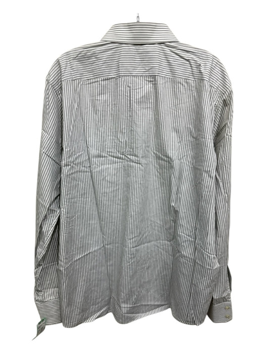Boss Size 17.5 White & Gray Cotton Stripe Button up Men's Long Sleeve Shirt White & Gray / 17.5