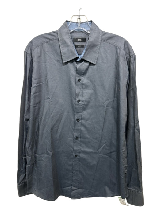 Boss Size L Gray Cotton Dots Button up Men's Long Sleeve Shirt Gray / L
