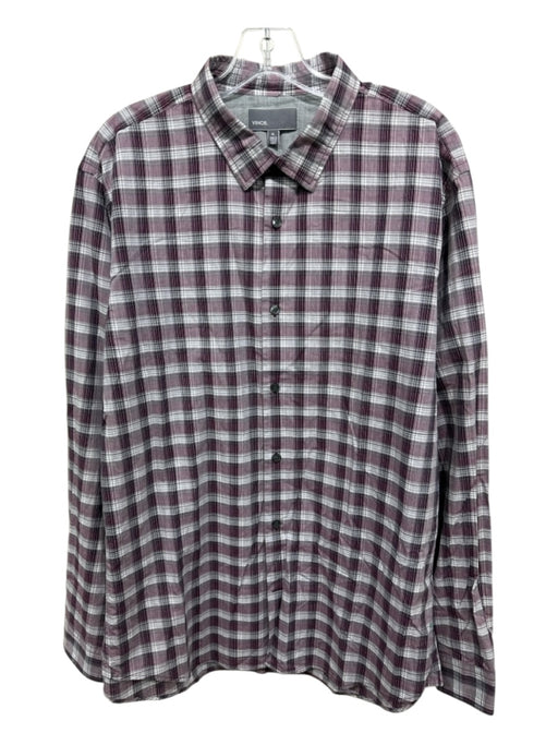Vince Size XL Purple & White Cotton Plaid Button up Men's Long Sleeve Shirt Purple & White / XL