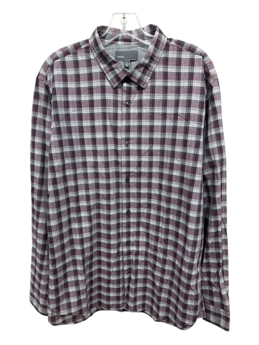 Vince Size XL Purple & White Cotton Plaid Button up Men's Long Sleeve Shirt Purple & White / XL