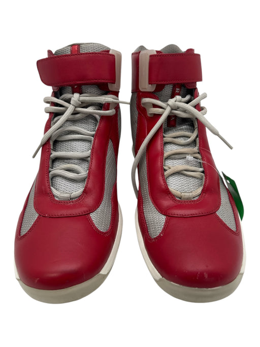 Prada Shoe Size 8.5 AS IS Red & Gray Leather Two Tone Sneaker High Top Shoes Red & Gray / 8.5