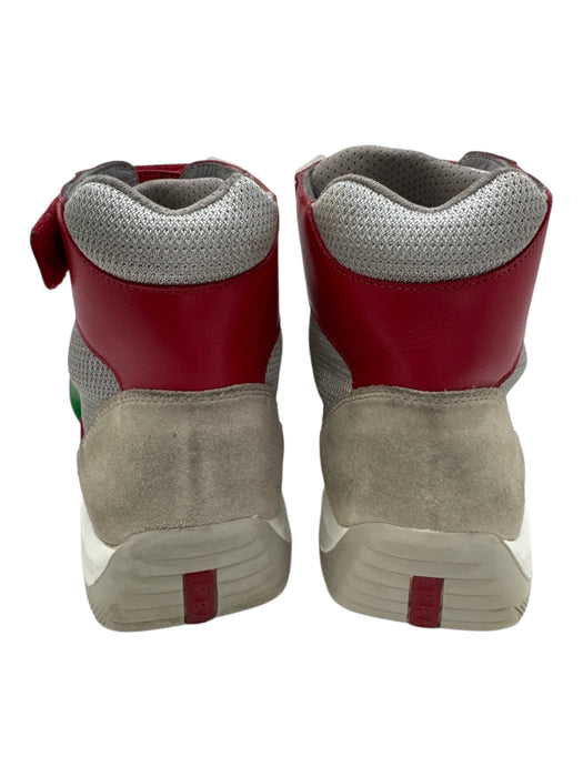 Prada Shoe Size 8.5 AS IS Red & Gray Leather Two Tone Sneaker High Top Shoes Red & Gray / 8.5