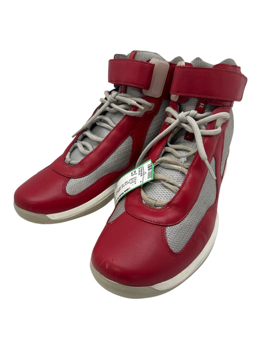 Prada Shoe Size 8.5 AS IS Red & Gray Leather Two Tone Sneaker High Top Shoes Red & Gray / 8.5