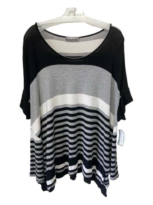 Alembika Size S Gray & Black Viscose Striped Drop Shoulder Short Sleeve Top Gray & Black / S