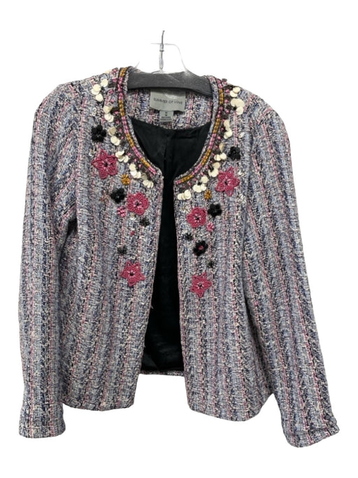 Summer & Rose Size M Blue Pink & Multi Cotton Blend Tweed Beaded Flowers Jacket Blue Pink & Multi / M