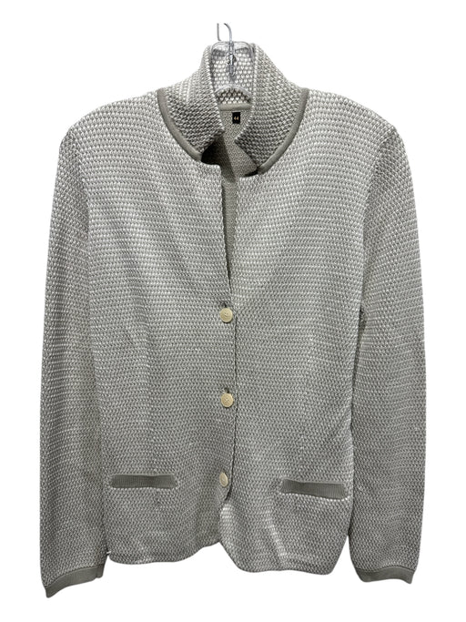 Loro Piana Size 44 Gray & White Silk & Cotton Long Sleeve Knit Collar Cardigan Gray & White / 44