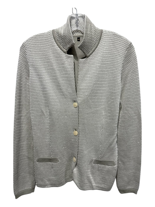 Loro Piana Size 44 Gray & White Silk & Cotton Long Sleeve Knit Collar Cardigan Gray & White / 44