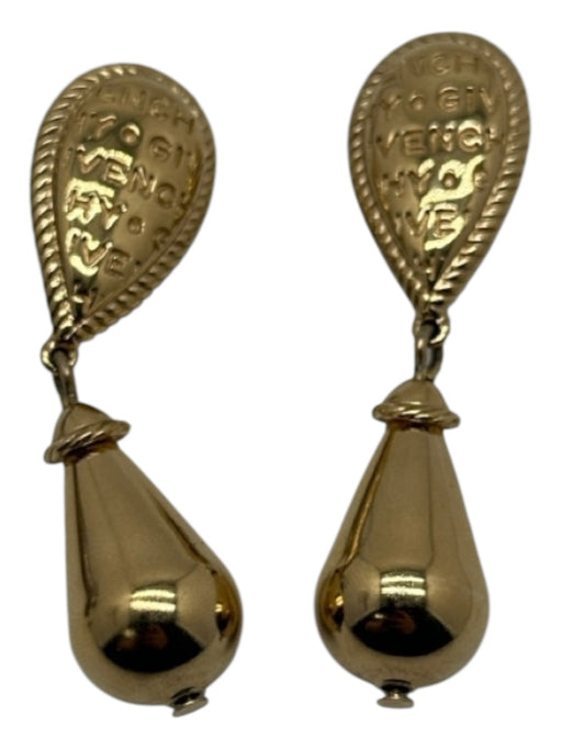 Givenchy Gold Tone Tear Drop Text Rope Design Clip On Earrings Gold Tone