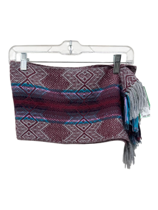 Alpaca Punandino burgundy red, gray, blue Alpaca Woven Geometric Fringe scarf burgundy red, gray, blue / One Size