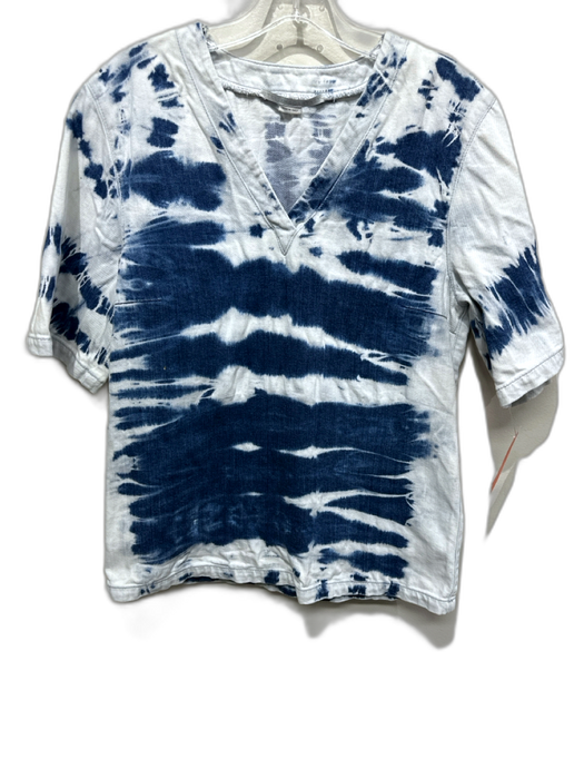 Stella McCartney Size 42 Blue & White Cotton Blend Tie Die V Neck Denim Top Blue & White / 42