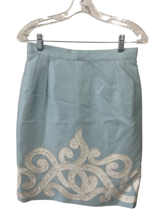 Christian Lacroix Size 38/42 Light blue & white Silk 1/2 Sleeve Skirt Set Light blue & white / 38/42