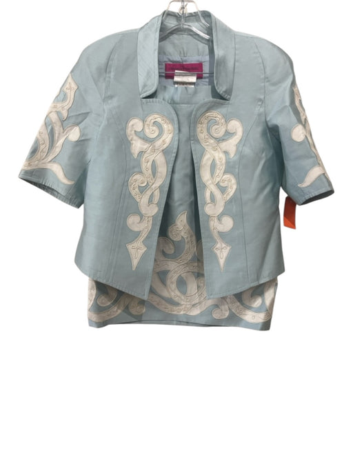 Christian Lacroix Size 38/42 Light blue & white Silk 1/2 Sleeve Skirt Set Light blue & white / 38/42