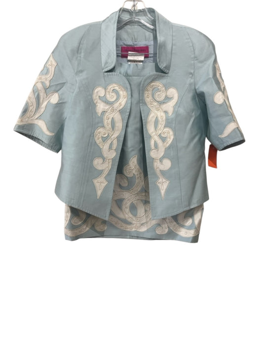 Christian Lacroix Size 38/42 Light blue & white Silk 1/2 Sleeve Skirt Set Light blue & white / 38/42