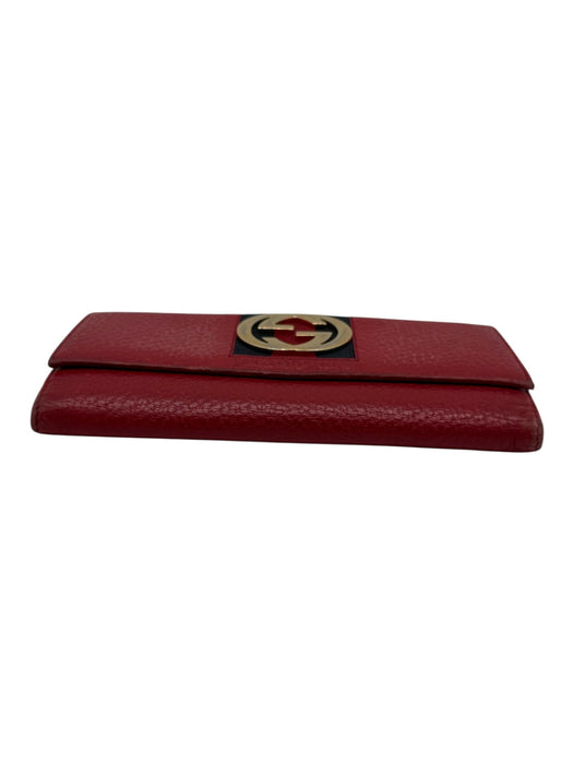 Gucci Red, Navy, Gold Leather Logo Gucci Web Snap Closure Folding Wallets Red, Navy, Gold