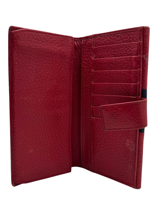 Gucci Red, Navy, Gold Leather Logo Gucci Web Snap Closure Folding Wallets Red, Navy, Gold