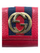 Gucci Red, Navy, Gold Leather Logo Gucci Web Snap Closure Folding Wallets Red, Navy, Gold