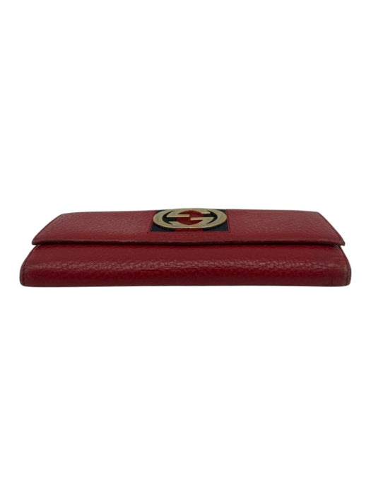 Gucci Red, Navy, Gold Leather Logo Gucci Web Snap Closure Folding Wallets Red, Navy, Gold