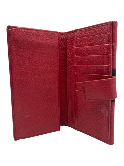 Gucci Red, Navy, Gold Leather Logo Gucci Web Snap Closure Folding Wallets Red, Navy, Gold