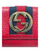 Gucci Red, Navy, Gold Leather Logo Gucci Web Snap Closure Folding Wallets Red, Navy, Gold