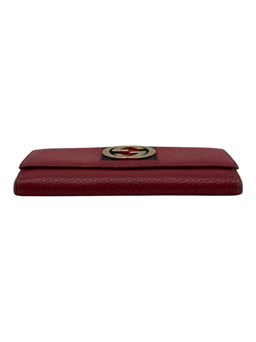 Gucci Red, Navy, Gold Leather Logo Gucci Web Snap Closure Folding Wallets Red, Navy, Gold