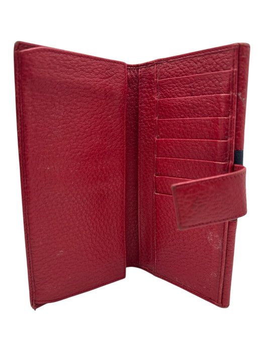 Gucci Red, Navy, Gold Leather Logo Gucci Web Snap Closure Folding Wallets Red, Navy, Gold