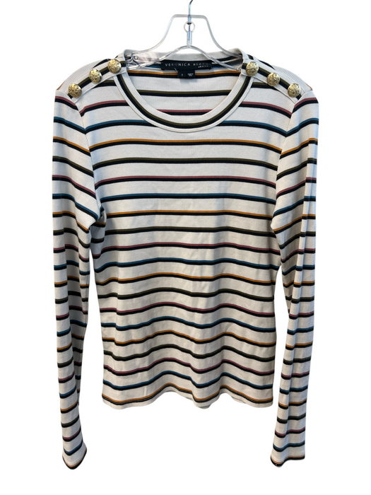 Veronica Beard Size S White Cotton Blend Stripes Gold button Long Sleeve Top White / S