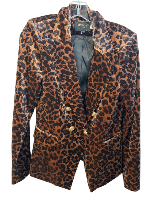 Attentif Size 36 Leopard Print Polyester Blend Velvet 3 button Pockets Jacket Leopard Print / 36