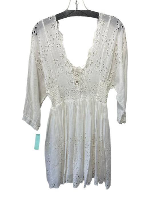 Free People One Size S/P Cream Cotton Long semi sheer sleeves Eyelet Dress Cream / S/P