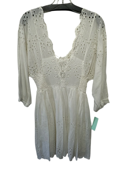 Free People One Size S/P Cream Cotton Long semi sheer sleeves Eyelet Dress Cream / S/P