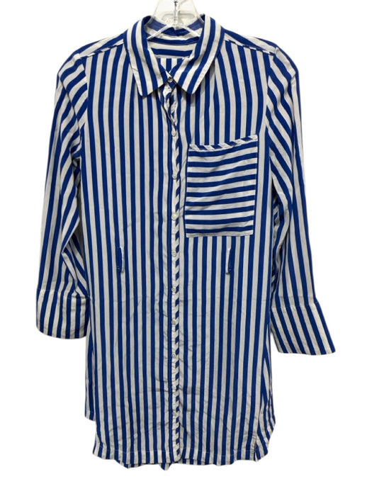 AYR Size XS Blue & White Silk Long Sleeve Vertical Stripes Knee length Dress Blue & White / XS