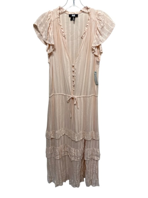 Paige Size S Light Pink Rayon Cap Sleeve 1/4 Button Elastic Waist Dress Light Pink / S