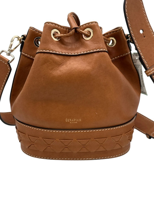 Serapian Carmel Brown Leather Gold Grommet Drawstring Detachable Strap Bag Carmel Brown / Medium