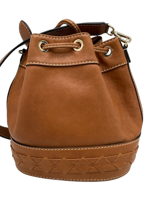 Serapian Carmel Brown Leather Gold Grommet Drawstring Detachable Strap Bag Carmel Brown / Medium