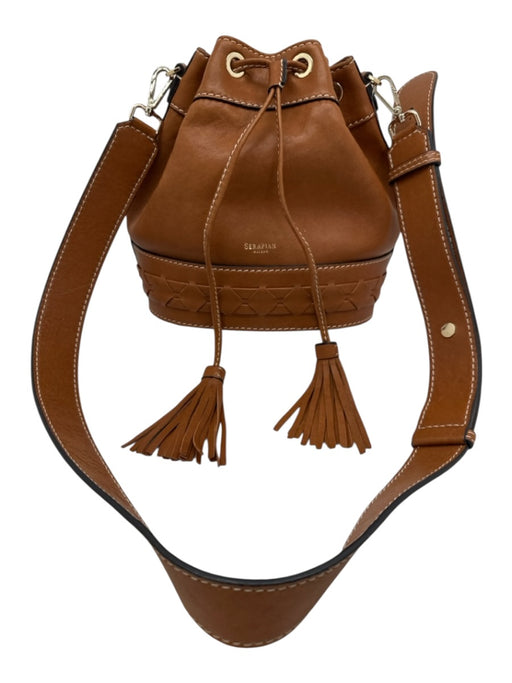 Serapian Carmel Brown Leather Gold Grommet Drawstring Detachable Strap Bag Carmel Brown / Medium